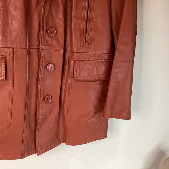 Vtg Sears Leather Shop Reddish Brown Leather Jacket 70s Ranch Removable liner 40 - Picture 6 of 12